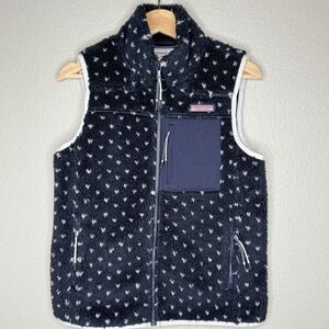 Vineyard Vines Supershep Sherpa Fleece Vest Navy Whale Print XS Coastal Prep